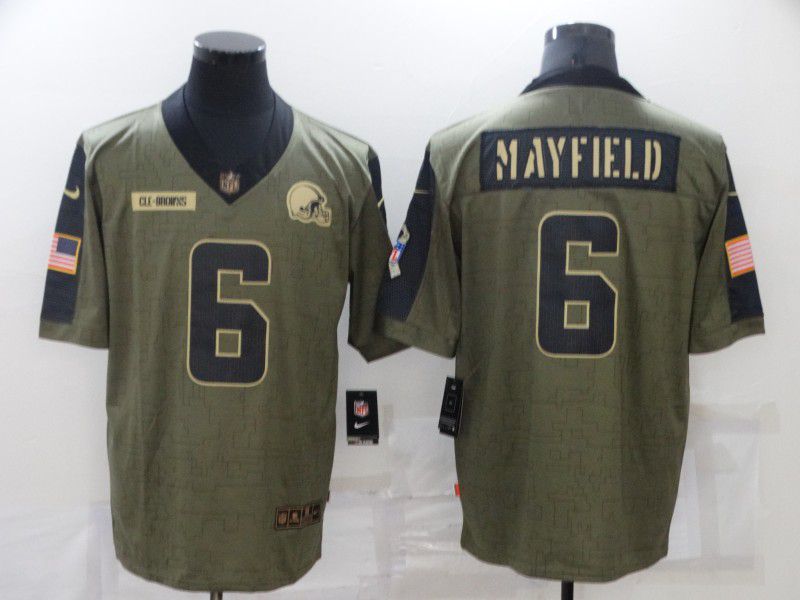Men Cleveland Browns #6 Mayfield green Nike Olive Salute To Service Limited NFL Jerseys